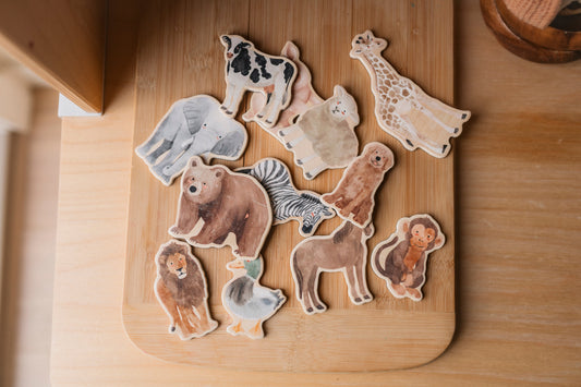 set of wooden magnetic animals cow bear duck elephant monkey